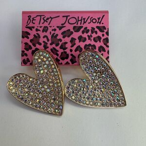 Betsey Johnson Aurora Borealis and Gold Heart Earrings
